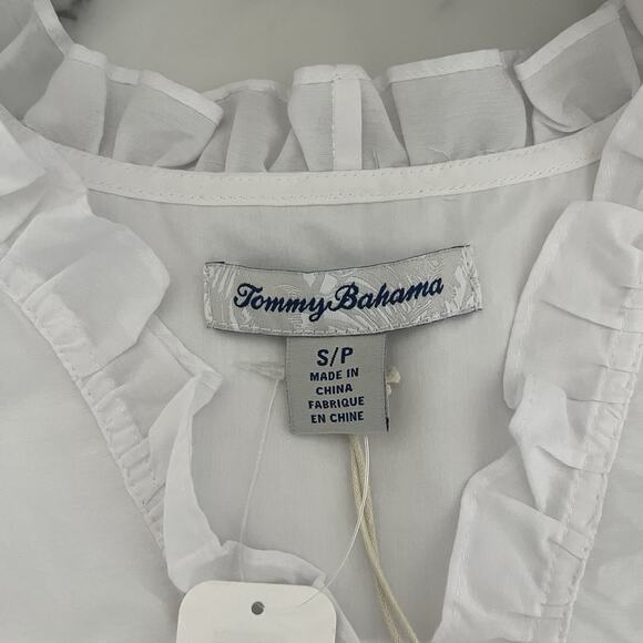 Tommy Bahama Agua Amara Top White Size Small Resort Wear Coastal Ruffle Blouse - Picture 3 of 11